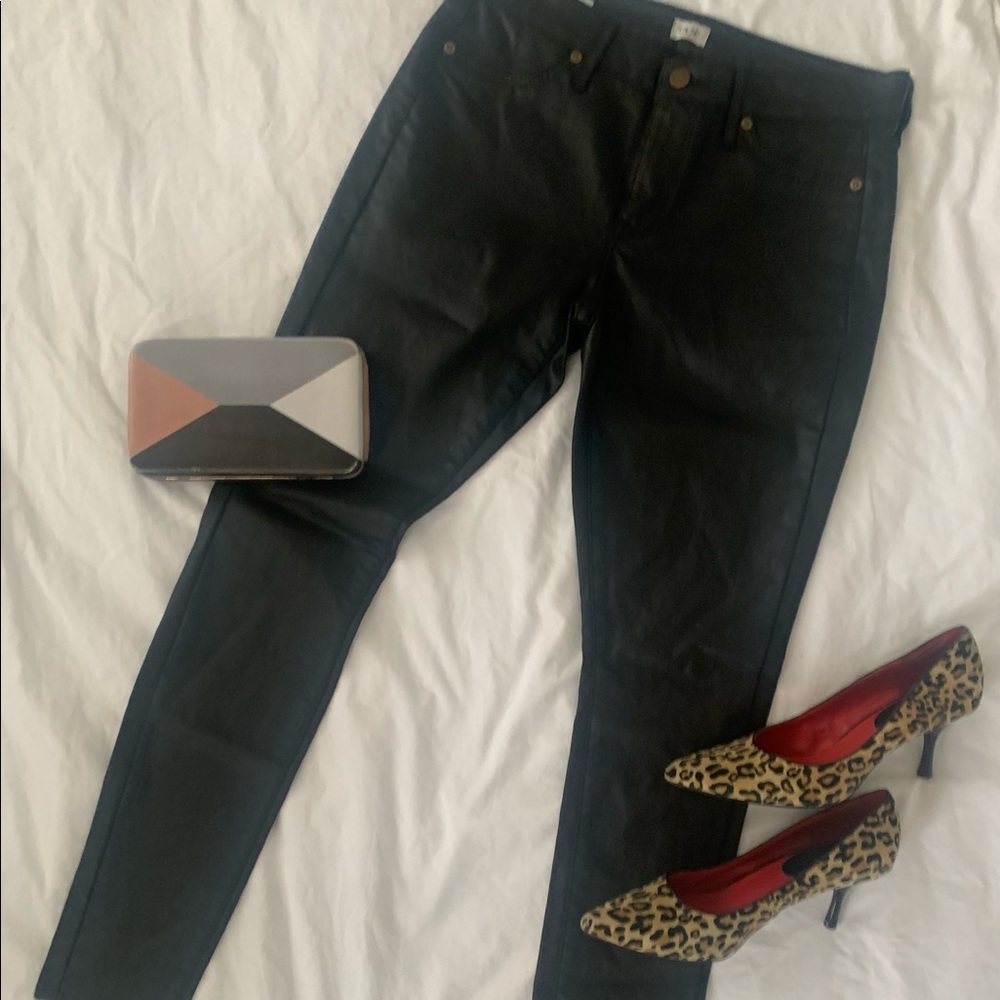 Caché black “leather” textured skinny ankle pants, Size 4.